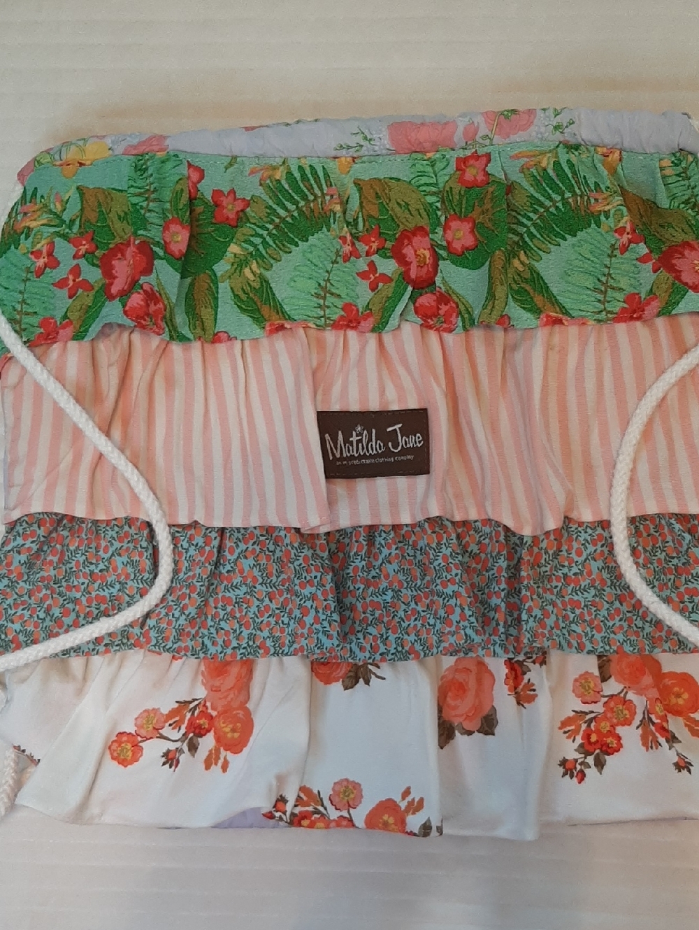 Matilda Jane Multi Tiered Ruffle Backpack Drawstring Closure